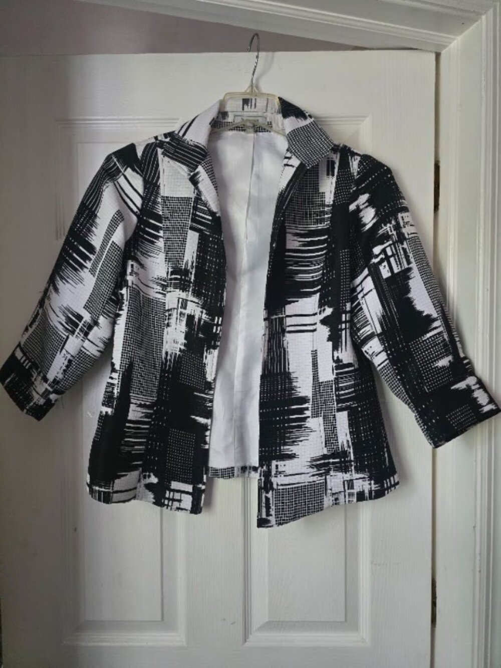 Laura Max Black & White Abstract Print Artsy Jacket Blazer Size Large Made in US